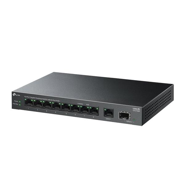 10-Port Gigabit Desktop Switch with 8-Port PoE+ PORT: 8× Gigabit PoE+ Ports, 1x Gigabit Non-PoE Port, 1× Gigabit SFP Slo