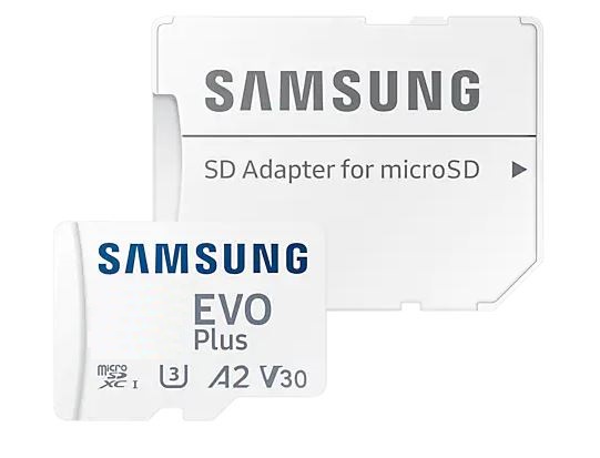 128 GB . microSDXC karta Samsung EVO Plus + adapter ( trieda U3, V30, A2 )