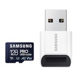 128 GB . microSDXC karta Samsung PRO Ultimate + USB adapter (U3, V30, A2), (r200MB/s, w130MB/s)