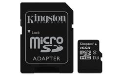 16 GB . microSDHC karta Kingston Canvas Select Class 10 UHS-I (r80MB/s, w10MB/s) + adaptér