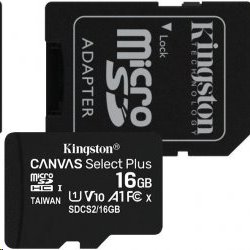16 GB . microSDHC karta Kingston Canvas Select Plus Class 10 (r/w 100MB/s) + adaptér