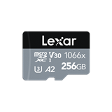 256GB Lexar® High-Performance 1066x microSDXC™ UHS-I, up to 160MB/s read 120MB/s write C10 A2 V30 U3