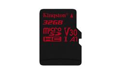 32 GB . microSDHC karta Kingston Canvas React Class U3 UHS-I V30 A1 (r100MB/s, w70MB/s) bez adaptéra