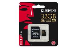 32 GB . microSDHC karta Kingston Class U3 UHS-I (r90MB/s, w45MB/s) + adaptér