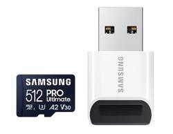 512 GB . microSDXC karta Samsung PRO Ultimate + USB adapter (U3, V30, A2), (r200MB/s, w130MB/s)