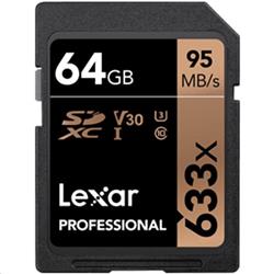 64GB Lexar® Professional 633x SDXC™ UHS-I cards, up to 95MB/s read 45MB/s write C10 V30 U3, Global