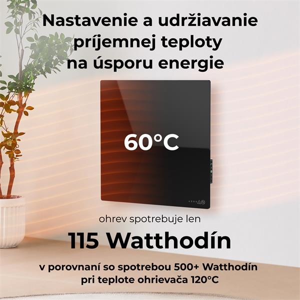 AENO AGH12S Premium QUADRO Smart Ohrievač, Čierny, LED, WI-FI, max 500W, 50x50cm, Infra