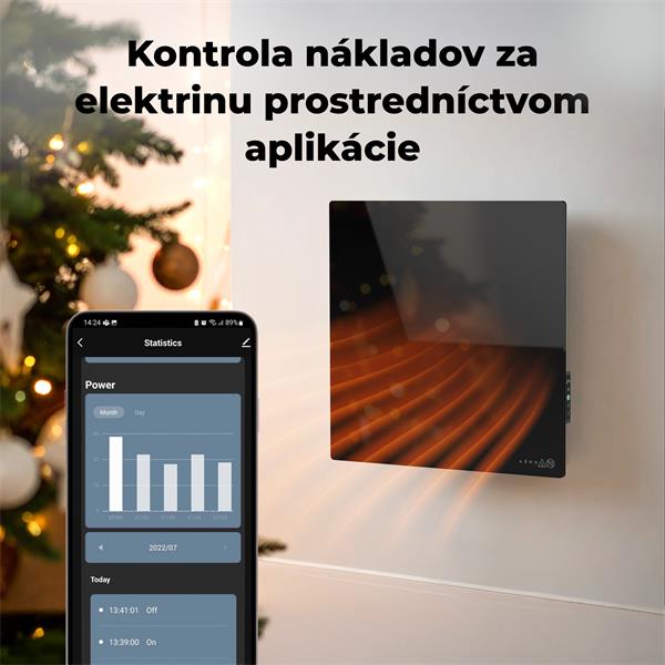 AENO AGH12S Premium QUADRO Smart Ohrievač, Čierny, LED, WI-FI, max 500W, 50x50cm, Infra