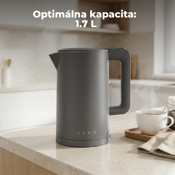 AENO Rychlovarná kanvica EK13G - 1,7l, dvojstenná stena, automatické vypnutie, nerezové vnútro, sivá