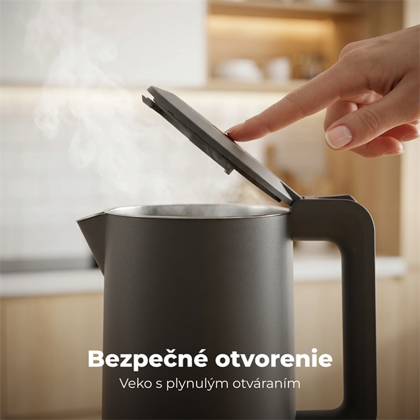AENO Rychlovarná kanvica EK13G - 1,7l, dvojstenná stena, automatické vypnutie, nerezové vnútro, sivá