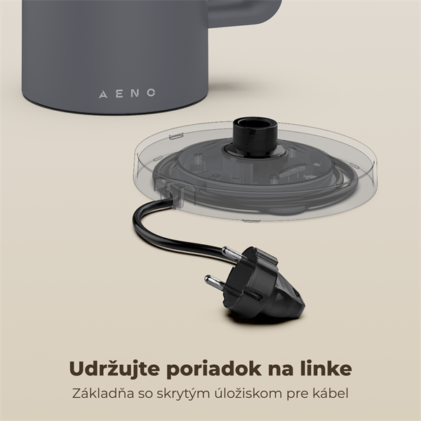 AENO Rychlovarná kanvica EK13G - 1,7l, dvojstenná stena, automatické vypnutie, nerezové vnútro, sivá