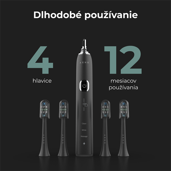 AENO sonická zubná kefka DB4, Čierna, 4 hlavice kefky + cestovne puzdro, DUPONT, 40000 rpm, 3 mody