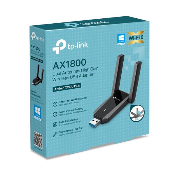 AX1800 Dual Antennas High Gain Wireless USB Adapter SPEED: 1201 Mbps at 5 GHz + 574 Mbps at 2.4 GHz SPEC: 2× High Gain