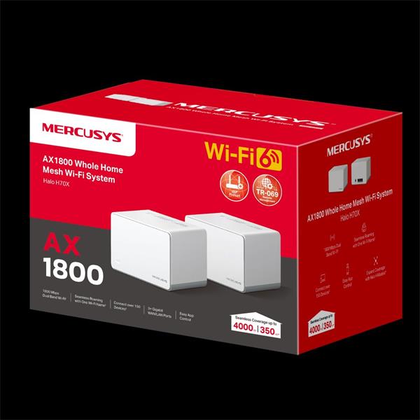 AX1800 Whole Home Mesh Wi-Fi 6 System SPEED: 574 Mbps at 2.4 GHz + 1201 Mbps at 5 GHz SPEC: Internal Antennas, 3× Gigabi