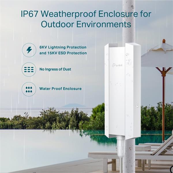 AX3000 Indoor/Outdoor Dual-Band Wi-Fi 6 Access Point PORT: 1× Gigabit RJ45 Port SPEED: 574Mbps at 2.4 GHz + 2402 Mbps