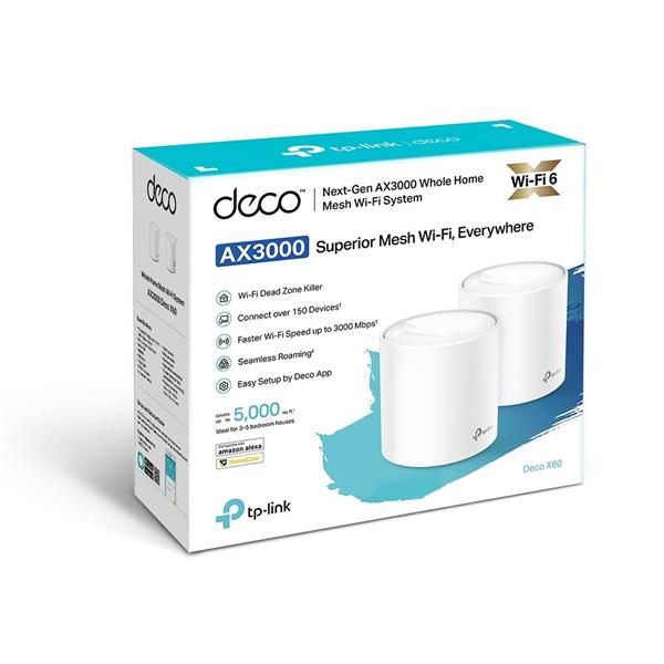 AX5400 Whole Home Mesh Wi-Fi 6 System SPEED: 574 Mbps at 2.4 GHz + 4804 Mbps at 5 GHz SPEC: 4× Internal Antennas, 2× Gig