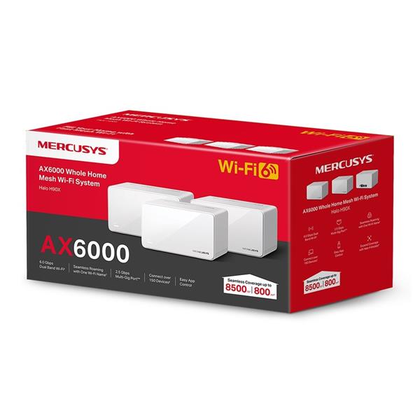 AX6000 Whole Home Mesh Wi-Fi 6 System SPEED: 1148 Mbps at 2.4 GHz + 4804 Mbps at 5 GHz SPEC: Internal Antennas, 1× 2.5 G