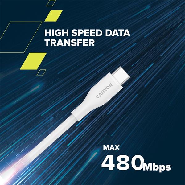 Canyon CLNM60SC10, 1 m kábel, USB-C / Lightning, MFi Apple schválený, 60 W, 480 Mbps, silikónový, modrý