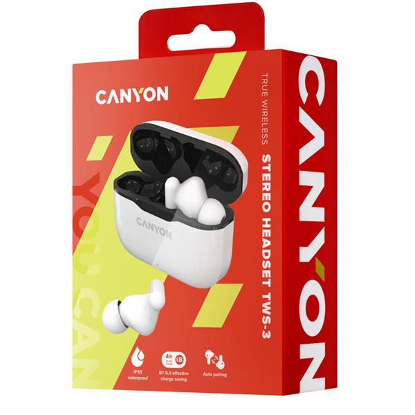 Canyon CNE-CBTHS3W True Wireless slúchadlá v klasickom dizajne, biele