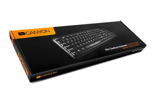 Canyon CNE-CKEY01-UK/US klávesnica, USB, 104 kláves, odolná proti poliatiu tekutinou, štíhla, čierna, UK/US
