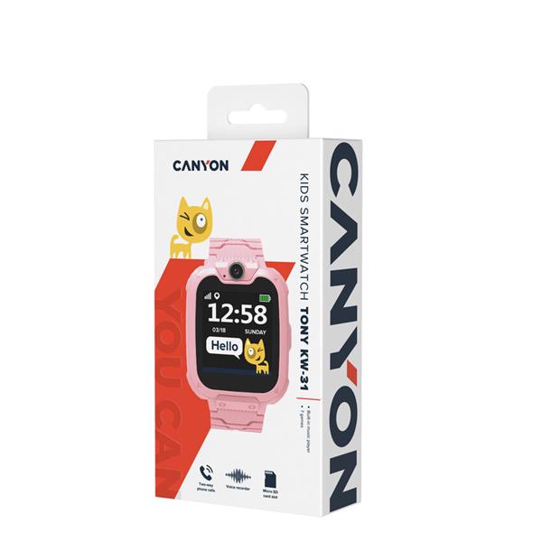 Canyon CNE-KW31RR Tony smart hodinky pre deti, farebný displej 1.54´´, GSM volania, prijímanie SMS, microSD, prehrávač h