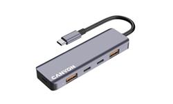 Canyon DS-18, USB-C Hub, 5 portov, 1x USB-C 5V DC nabíjanie, 2x USB-C, 10Gbps, 2xUSB 3.2 port, kompaktný