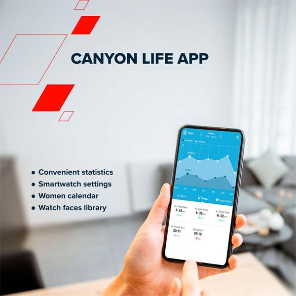 Canyon Jacky SW-69, smart hodinky, BT, fareb. LTPS displej 1,3", vodotes. IP68, 25 športov, bielo/modré