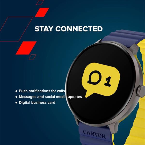 Canyon Jacky SW-69, smart hodinky, BT, fareb. LTPS displej 1,3", vodotes. IP68, 25 športov, bielo/modré