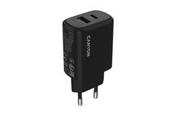 Canyon OnCharge 200, univerzálna nabíjačka do steny, 1x USB-C + 1x USB-A, PD 20W, čierna