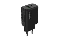Canyon OnCharge 250, univerzálna nabíjačka do steny, 1x USB-C + 1x USB-A, PD 25W, čierna
