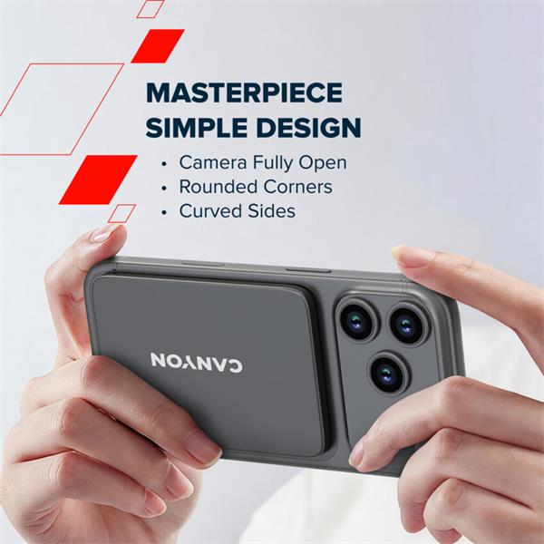 Canyon OnCharge 503, Powerbank, 3 000 mAh, in: USB-C 10W, out: USB-C 10W + Wireless 7.5W, ultratenká, hliníková, šedá