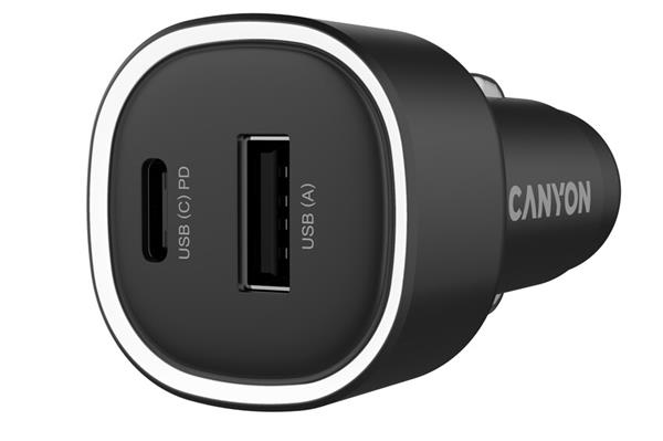 Canyon OnDrive 48, univerzálna autonabíjačka, 1x USB-C, 1x USB-A, rýchle nabíjanie, výkon 48 W