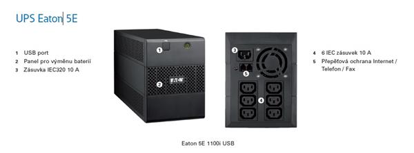 EATON UPS 1/1fáza 1500VA, 5E 1500i USB 6x IEC, Line-interactive