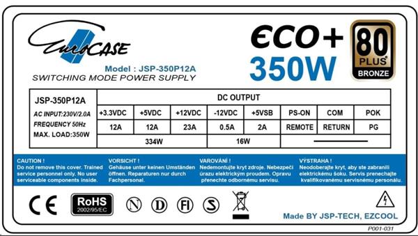 Eurocase Eco+ 350W, 80PLUS BRONZE, 12cm ventilátor, bulk
