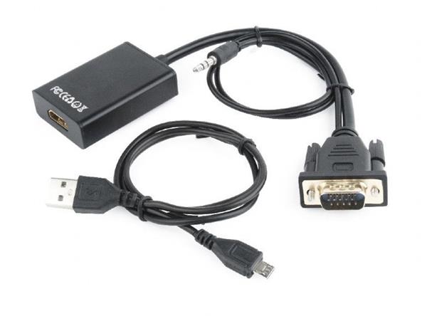 Gembird adaptér VGA (M) na HDMI (F) + 3.5 mm audio, 0.15 m kábel, čierny