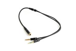 Gembird audio adaptér 3.5 mm 4-pin (F) na 2 x 3.5 mm stereo jack (M), kovové, kábel 0.2m
