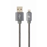 Gembird kábel nabíjací Lightning 8-pin (M) na USB 2.0 (M), prémiový, metalicky opletený, 1 m, šedý