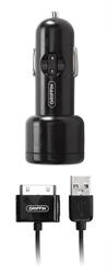 Griffin, PowerJolt, 10V/2,1A USB autonabíjačka s odpojiteľným káblom USB/30pin