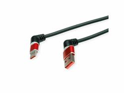 Kábel USB 2.0 AM/CM Typ C 1m, High Speed, čierny/červený, uhľový 90°, otočné konektory