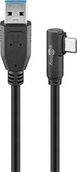 Kábel USB 3.2 Gen 1, AM/CM Typ C 2m, 5Gbps, čierny, uhľový 90°