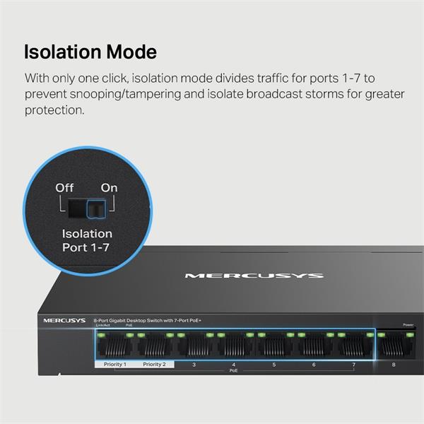 NV Version is suitabe for customers who's voltage input is between 220V-240V"8-Port Gigabit Desktop Switch with 7-Port P