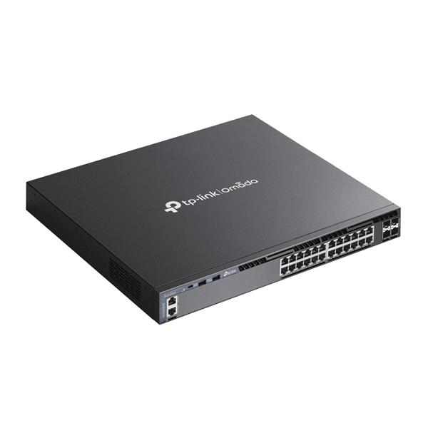 Omada 24-Port Gigabit Stackable L3 Managed Switch with 4 10GE SFP+ Slots PORT: 24× Gigabit RJ45 Ports, 4× 10G SFP+ Slots