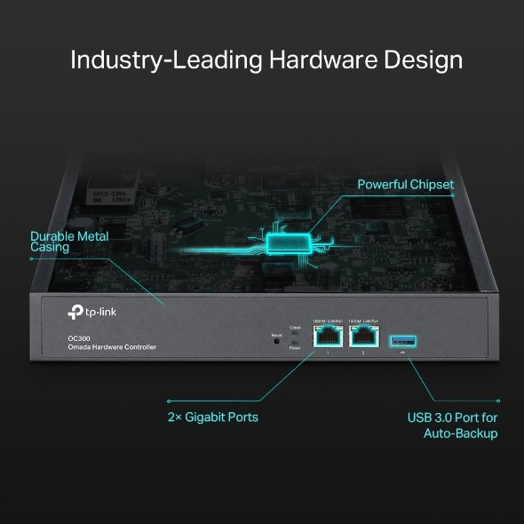 Omada Hardware Controller PORT: 2× 10/100/1000 Mbps Ethernet Ports, 1× USB 3.0 Port FEATURE: Cloud Access, Centralized