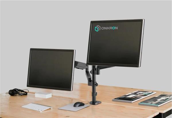 ONKRON Dvojitý stolový stojan na monitory pre 13" až 32-palcové LCD LED obrazovky, čierny