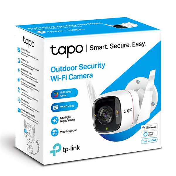 Outdoor Security Wi-Fi Camera SPEC: 2K (2560x1440), 2.4 GHz, 2T2R, 2 × External Antennas, 1 × Ethernet Port FEATURE: Mot