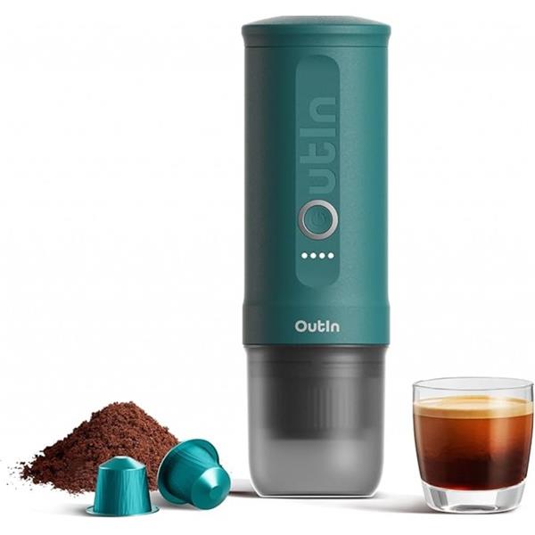 Outin Nano Prenosný espresso kávovar, farba modrozelená