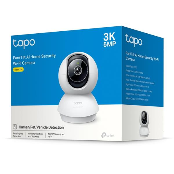 Pan/Tilt AI Home Security Wi-Fi Camera SPEC: 3K 5MP (2880×1620), 2.4 GHz, Horizontal 360o FEATURE: Pan/Tilt, Smart AI D