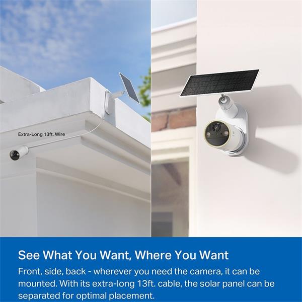 Solar-Powered Security Camera Kit 1 × Tapo C460, 1 × Tapo A201 SPEC: 4K UHD (3840x2160), H.265/H.264 Supported, 16x UHD