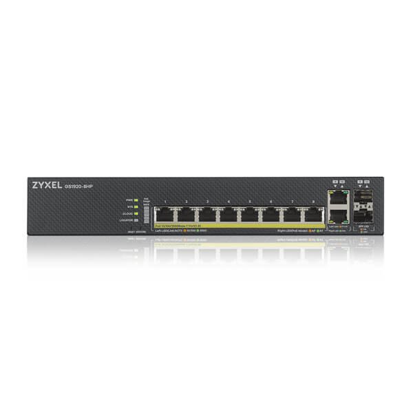 Zyxel GS1920-8HPv2, 10 Port Smart Managed Switch 8x Gigabit Copper and 2x Gigabit dual pers., hybrid mode, standalone or